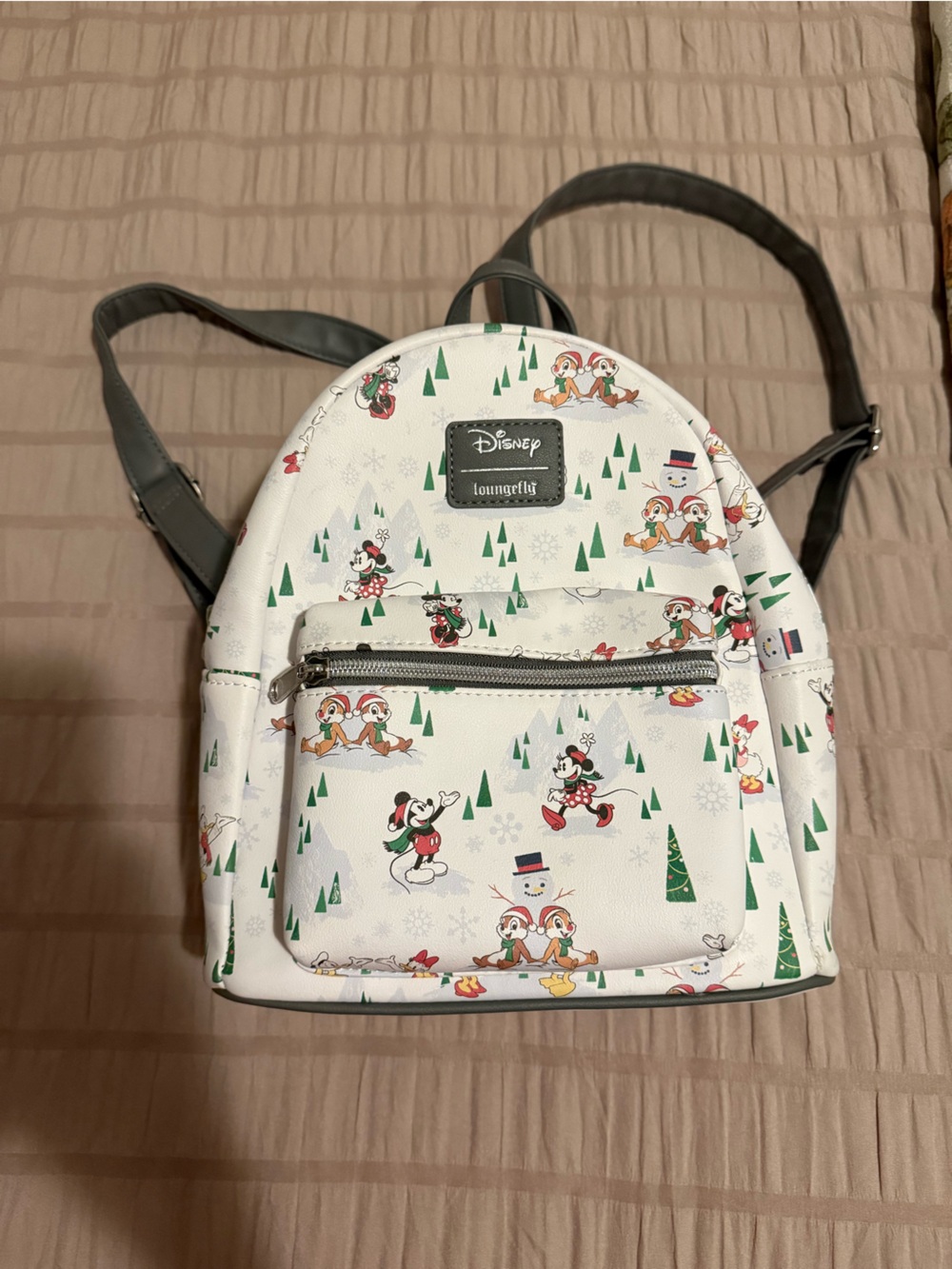 Loungefly White Holiday Disney Mini Backpack with Green Accents